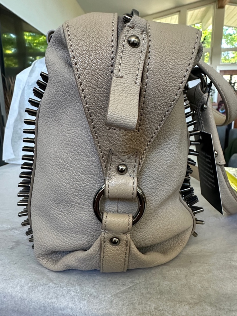 Rare Christian Louboutin Morrigan Medium Capra Stone Leather ShoulderBag NWT COA - Picture 5 of 17